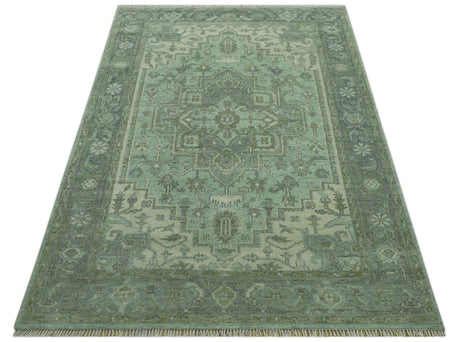 Quick Ship 7x10 Traditional Green And Gray Hand Knotted Wool Rug