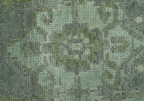 Quick Ship 7x10 Traditional Green And Gray Hand Knotted Wool Rug