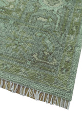 Quick Ship 7x10 Traditional Green And Gray Hand Knotted Wool Rug