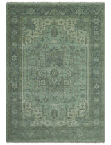 Quick Ship 7x10 Traditional Green And Gray Hand Knotted Wool Rug