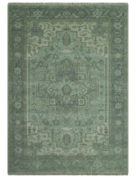 Quick Ship 7x10 Traditional Green And Gray Hand Knotted Wool Rug