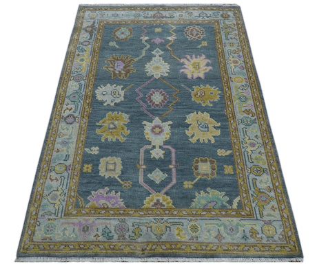 Quick Ship Hand Knotted 4x6 Charcoal And Brown Wool Rug