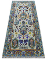 Quick Ship Oversize 4x10 Runner Ivory And Gray Hand Knotted Wool Rug