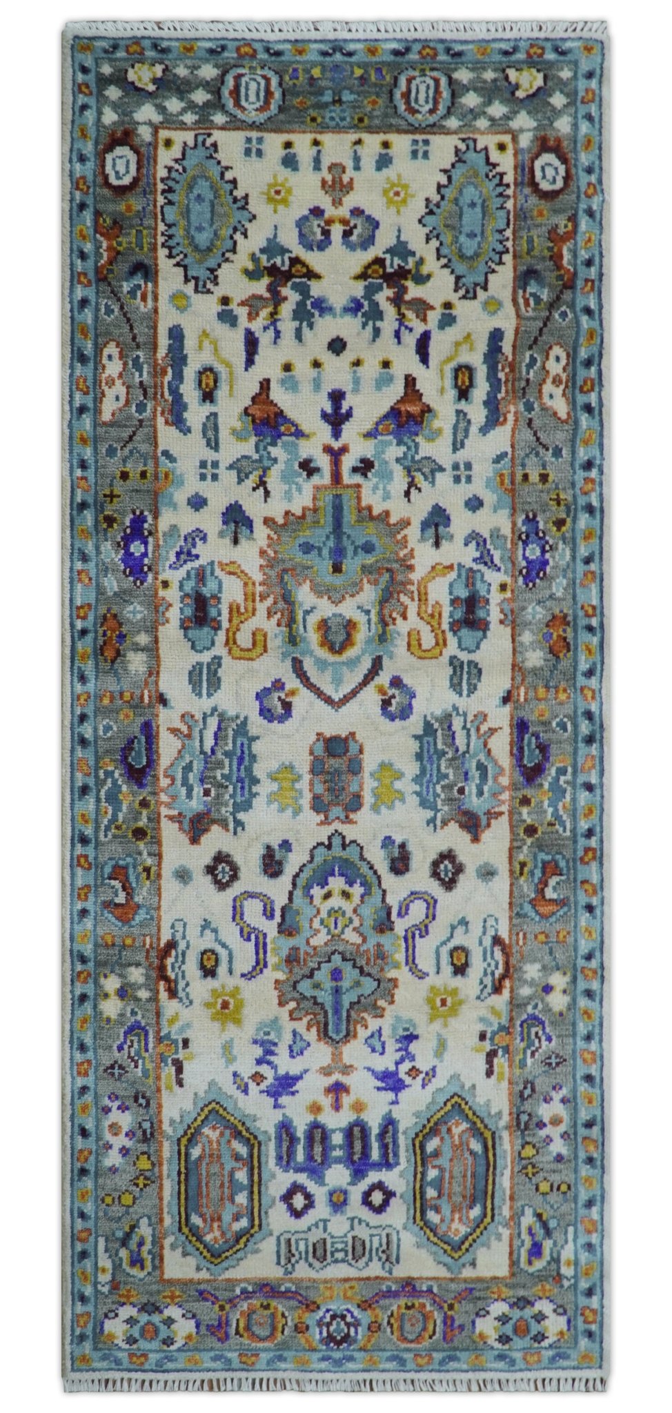 Quick Ship Oversize 4x10 Runner Ivory And Gray Hand Knotted Wool Rug