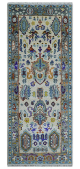 Quick Ship Oversize 4x10 Runner Ivory And Gray Hand Knotted Wool Rug
