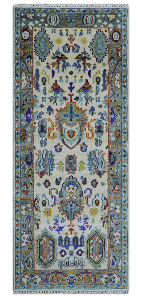 Quick Ship Oversize 4x10 Runner Ivory And Gray Hand Knotted Wool Rug