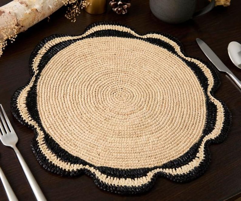 Raffia Woven Placemat - Handmade Raffia Table Mats, Eco-Friendly Natural Fiber Decor, Perfect for Garden Party & Dining Table-table tops-Parc Decor