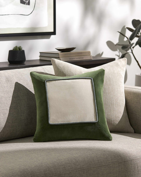 Rahiq Forest Green Border Cotton Throw Pillow-Throw Pillows-Parc Decor