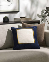 Rahiq Navy Blue Border Cotton Throw Pillow-Throw Pillows-Parc Decor