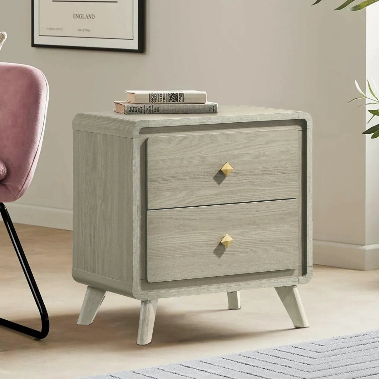Rainier Modern 25" Gray Wood 2-Drawer Nightstand-床头柜-Parc Decor