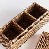 Rattan Desk Organizer with Lid and Compartments-Desk Organizer-Parc Decor