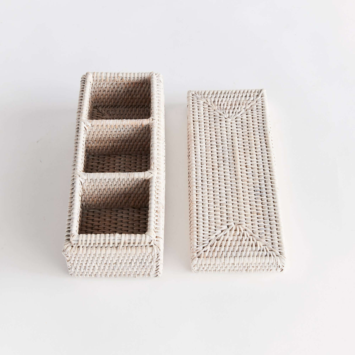 Rattan Desk Organizer with Lid and Compartments-Desk Organizer-Parc Decor