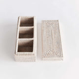 Rattan Desk Organizer with Lid and Compartments-Desk Organizer-Parc Decor