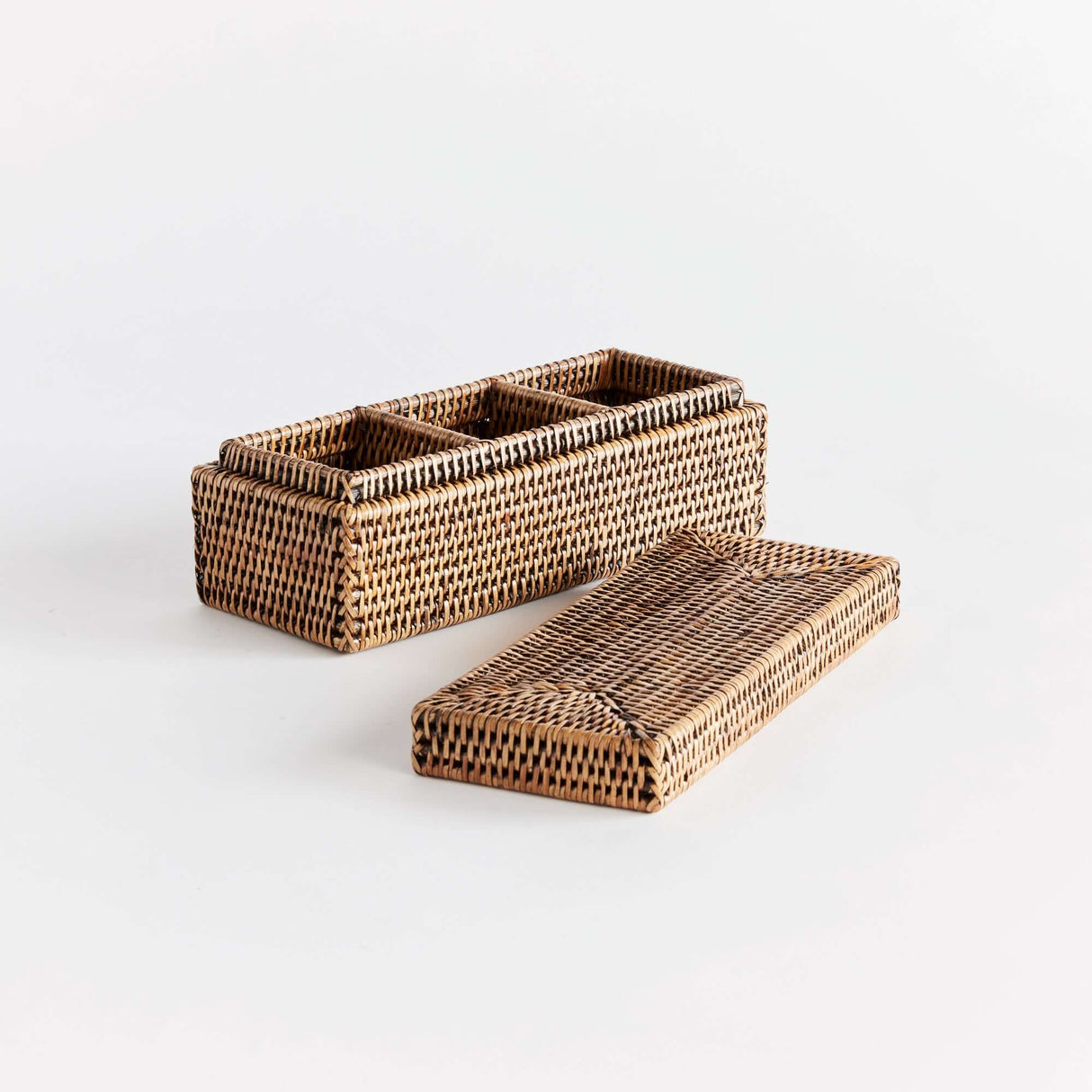 Rattan Desk Organizer with Lid and Compartments-Desk Organizer-Parc Decor