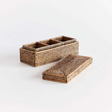 Rattan Desk Organizer with Lid and Compartments-Desk Organizer-Parc Decor