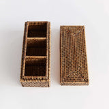 Rattan Desk Organizer with Lid and Compartments-Desk Organizer-Parc Decor