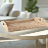 Rattan Serving Tray with Handles in Whitewash or Brown-Serving Tray-Parc Decor