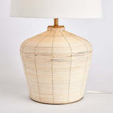 Rattan Table Lamp with Curved Base and White Shade-table lamp-Parc Decor