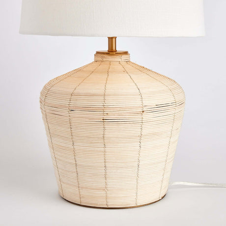 Rattan Table Lamp with Curved Base and White Shade-table lamp-Parc Decor
