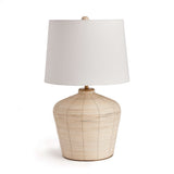 Rattan Table Lamp with Curved Base and White Shade-table lamp-Parc Decor