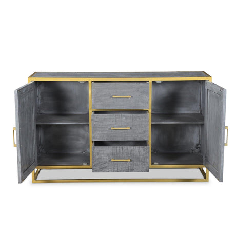 Raven Grey Mango Wood Dining Side board With Gold Iron-Sideboard-Parc Decor