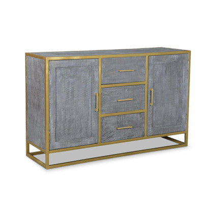 Raven Grey Mango Wood Dining Side board With Gold Iron-Sideboard-Parc Decor