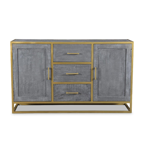 Raven Grey Mango Wood Dining Side board With Gold Iron-Sideboard-Parc Decor