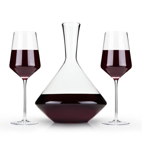 Raye Angled Crystal Bordeaux Decanter & Wine Glass Set-product_type::wine_glass_sets-Parc Decor