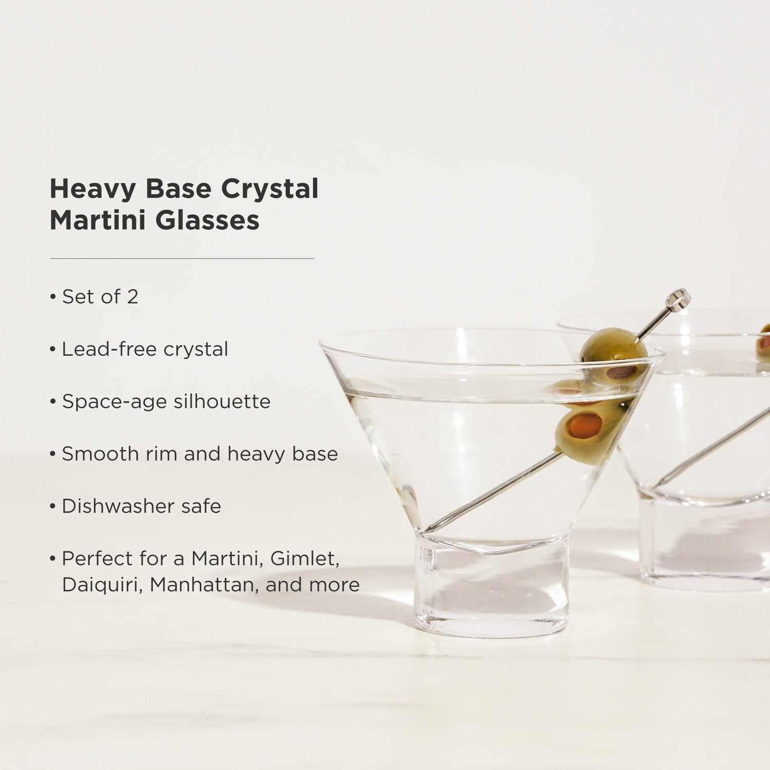 Raye Heavy Base Crystal Stemless Martini Glasses Set of 2-product_type::stemless_cocktail_glasses-Parc Decor