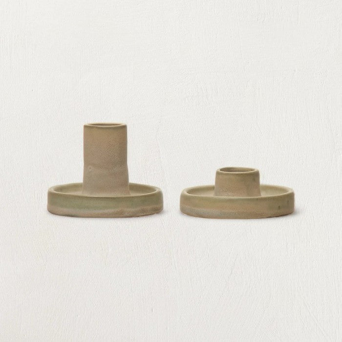 Reactive Glaze Stoneware Taper Candle Holders, Set of 2-Candles and Candle Accessories-Parc Decor