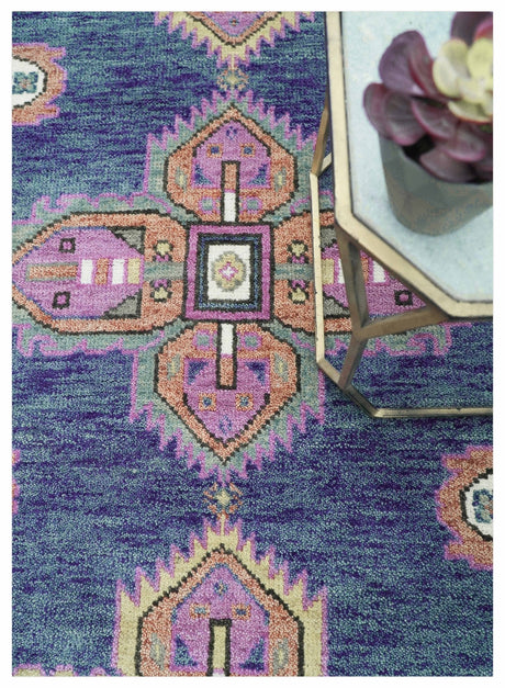Ready to Ship 7x9 Pink And Blue Hand Knotted Wool Rug