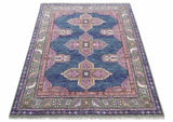 Ready to Ship 7x9 Pink And Blue Hand Knotted Wool Rug