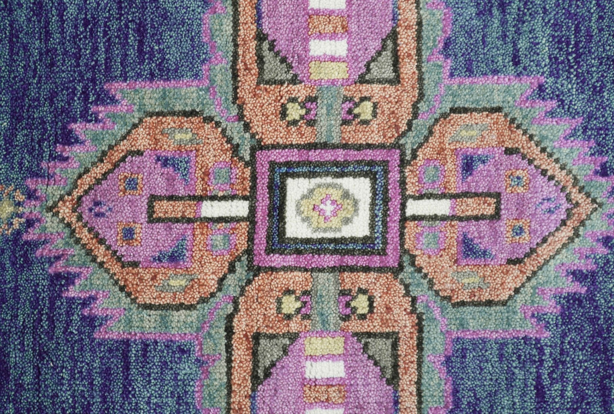 Ready to Ship 7x9 Pink And Blue Hand Knotted Wool Rug
