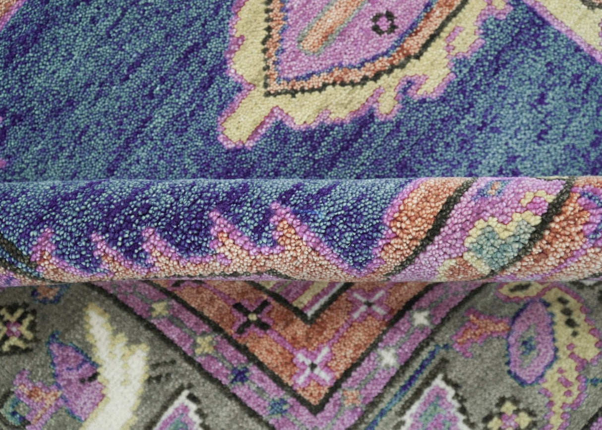 Ready to Ship 7x9 Pink And Blue Hand Knotted Wool Rug