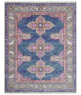 Ready to Ship 7x9 Pink And Blue Hand Knotted Wool Rug