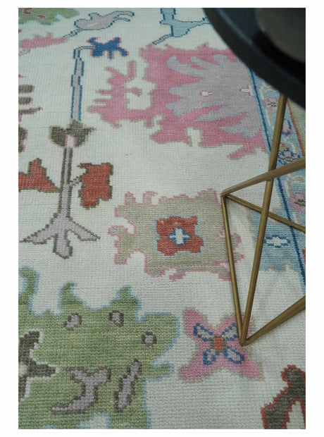 Ready to Ship 9x12 Ivory and Camel Hand Knotted Vibrant Colorful Traditional Oushak Wool Area Rug