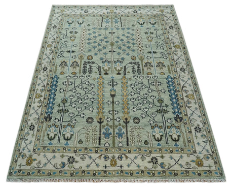 Ready to Ship Antique Moss Green and Ivory Hand Knotted Traditional Wool Area Rug