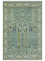Ready to Ship Antique Moss Green and Ivory Hand Knotted Traditional Wool Area Rug
