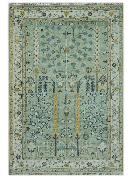 Ready to Ship Antique Moss Green and Ivory Hand Knotted Traditional Wool Area Rug