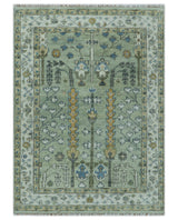 Ready to Ship Antique Moss Green and Ivory Hand Knotted Traditional Wool Area Rug