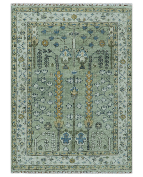 Ready to Ship Antique Moss Green and Ivory Hand Knotted Traditional Wool Area Rug