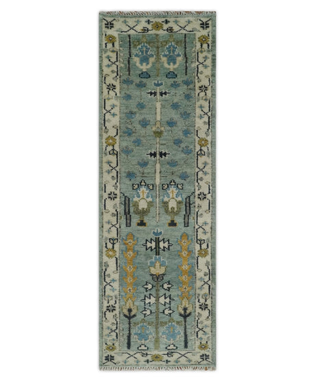 Ready to Ship Antique Moss Green and Ivory Hand Knotted Traditional Wool Area Rug