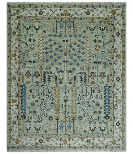 Ready to Ship Antique Moss Green and Ivory Hand Knotted Traditional Wool Area Rug
