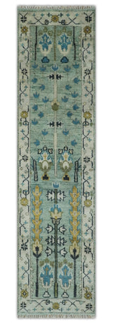 Ready to Ship Aqua and Ivory Tree of Design Hand Knotted Wool Area Rug