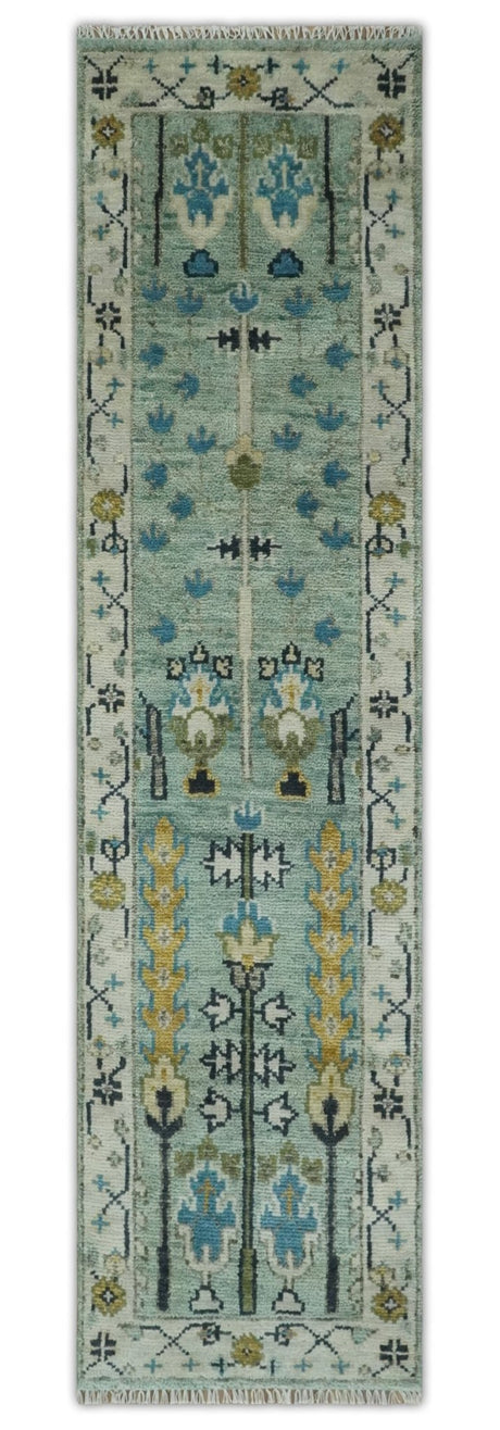 Ready to Ship Aqua and Ivory Tree of Design Hand Knotted Wool Area Rug