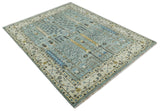 Ready to Ship Aqua and Ivory Tree of Design Hand Knotted Wool Area Rug