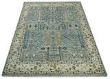 Ready to Ship Aqua and Ivory Tree of Design Hand Knotted Wool Area Rug