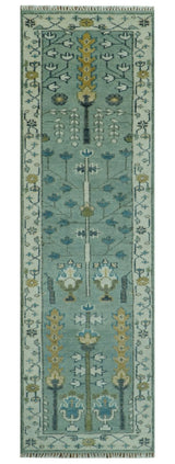 Ready to Ship Aqua and Ivory Tree of Design Hand Knotted Wool Area Rug