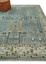 Ready to Ship Aqua and Ivory Tree of Design Hand Knotted Wool Area Rug
