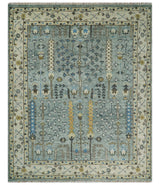 Ready to Ship Aqua and Ivory Tree of Design Hand Knotted Wool Area Rug